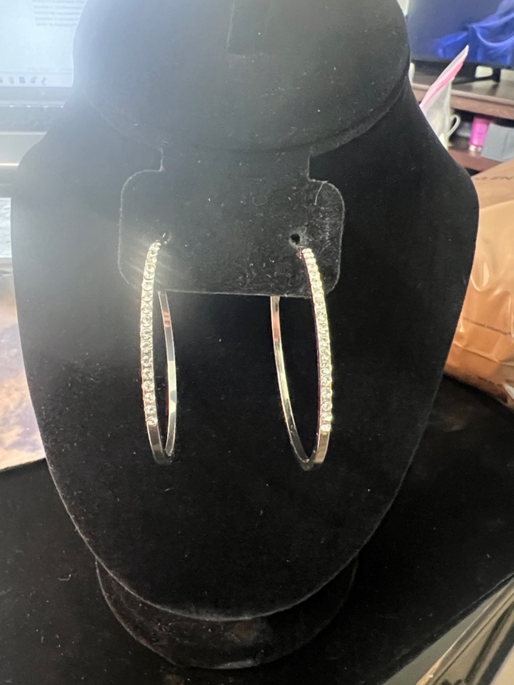 Silver Crystal Hoop Earrings - Women Jewelry